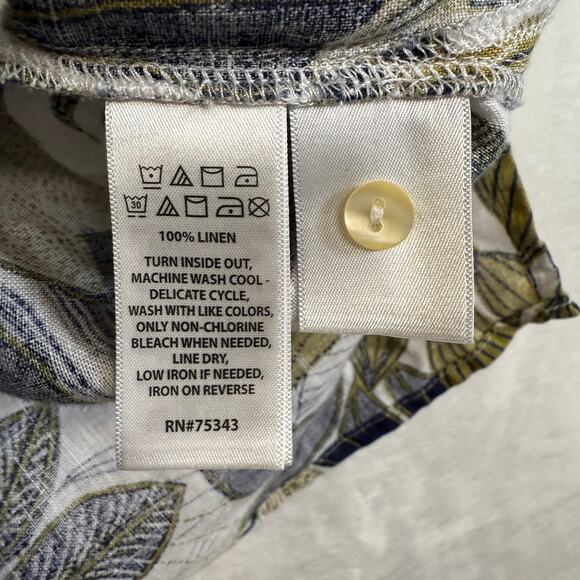 Tahari M Floral Top Palm Linen Lagenlook Coastal Vacation Beach Preppy Casual - Picture 7 of 9